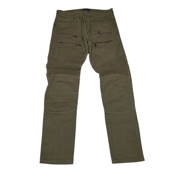 CJ Black Premium Jeans Zipper Skinny Flex Punk Green Mens 30 x 30 Rouched Rock - Picture 1 of 9